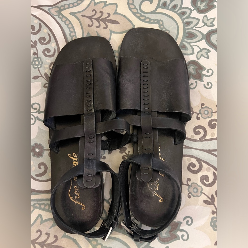 Free People black leather sandals